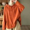 Johnature Vintage Personality Hooded Solid Color Loose Shirts Woman Autumn Casual Long Sleeves Shirts