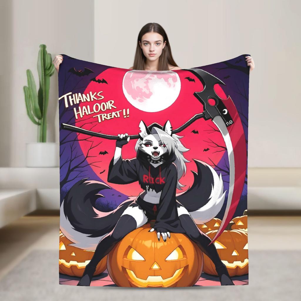 Helluva Boss Loona Flannel Blankets Warm Throw Blanket for Living Room Airplane Travel Graphic Bedspread Sofa Bed Cover