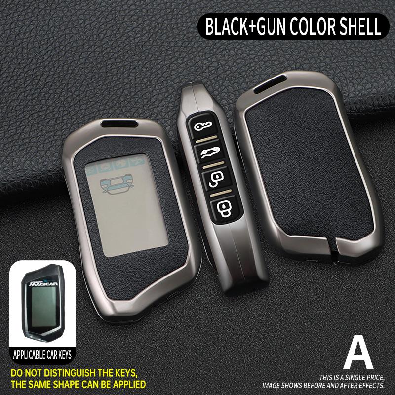 Fashion Zinc Alloy+Leather Car Key Case Cover Shell Fob For Russian Alarm For Steelmate Burglar Alarm Car Interior Accesories