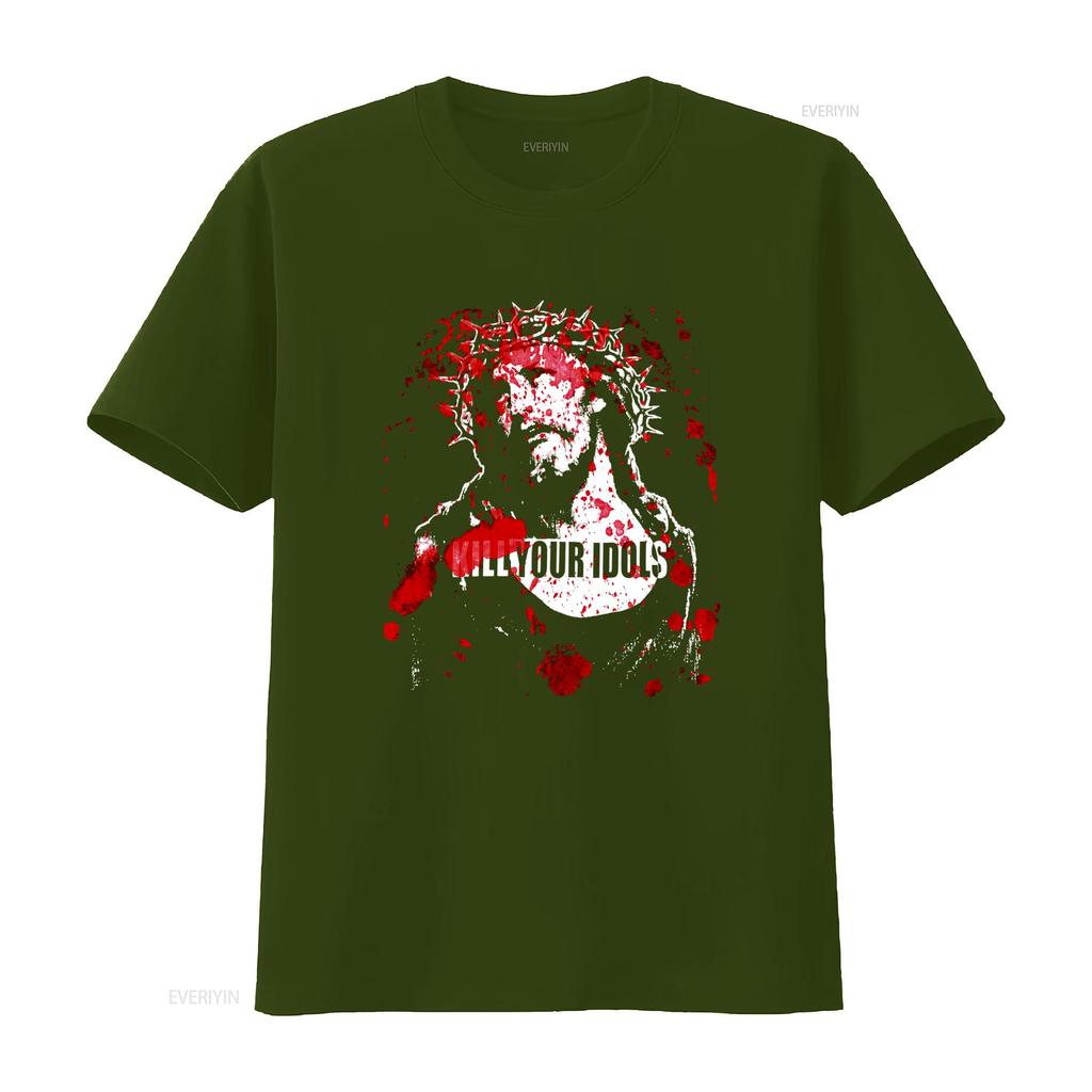 Vintage Kill Your Idols T Shirt Hardcore Punk Reprint with Jesus God Design Worldwide Terror Style vintage Washed fashion
