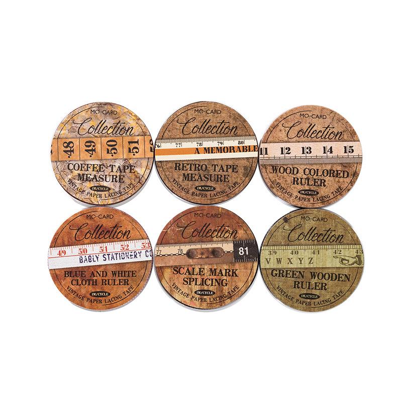 1 Roll Wood Color Ruler Theme Tape Sticker, Vintage Art Journal Decor Washi Tape, Student Diary Album DIY Collage Material