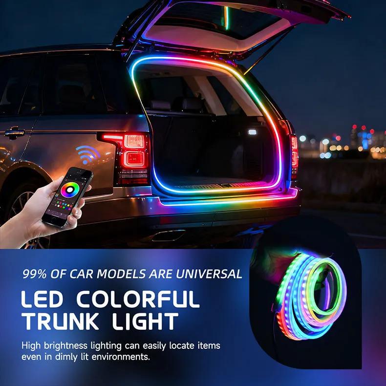 12В Динамическая RGB LED лента для багажника автомобиля, Высокояркая, Проводка, Автоматическое определение, Световая полоса для задней двери, Установка без инструментов