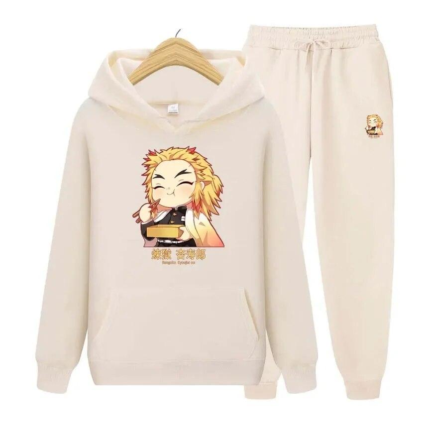 Anime Demon Slayer Printing Hoodies+Pants Two Piece Set Womens Hoodies Tracksuits Jogger Pants Thick Warm Clothes