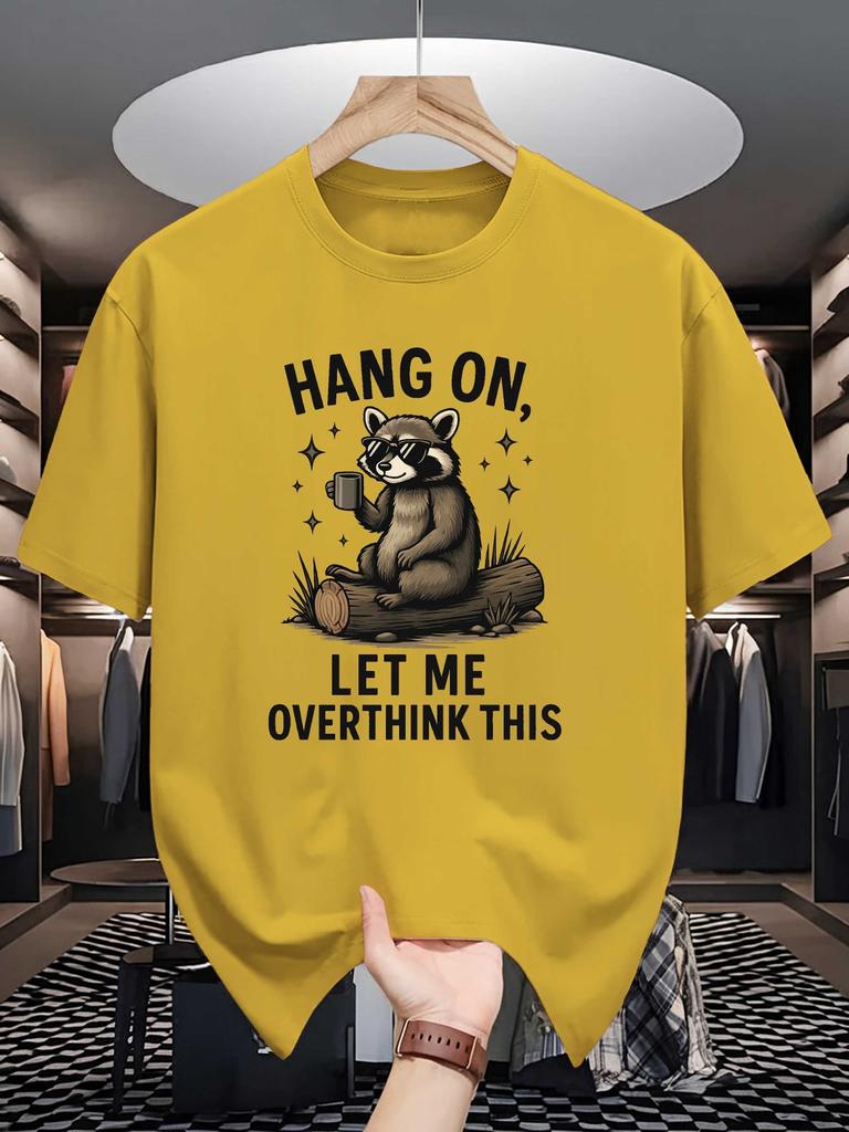 Unisex Crew Neck Tee Cool Raccoon Slogan Cartoon Graphic Print Soft Cotton Loose Short Sleeve Summer Casual Male Streetwear Tops