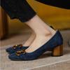 Retro Square Toe Shallow Mouth Shoes Women 'S New Spring Women 'S Shoes French Horsebit High Heels Women 'S Thick Heels