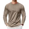 Мужская рубашка-henley с длинным рукавом Свободная футболка с карманом для весны и осени