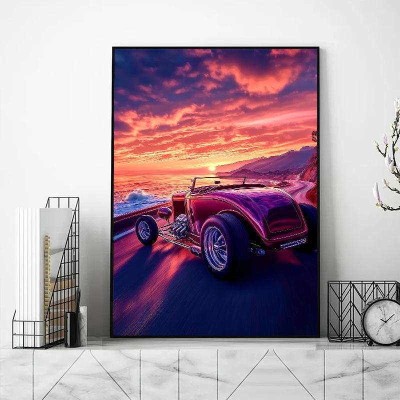 Classic Cool Supersport Car Sunset Colorful Posters and Prints Canvas Printing Wall Art Picture for Living Room Home Decora Gift
