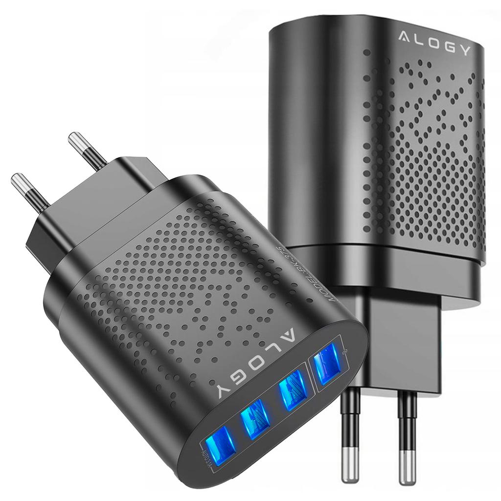 Szybka Ładowarka Sieciowa Alogy 4X Usb Quick Charge 3.0 2.4A Czarna