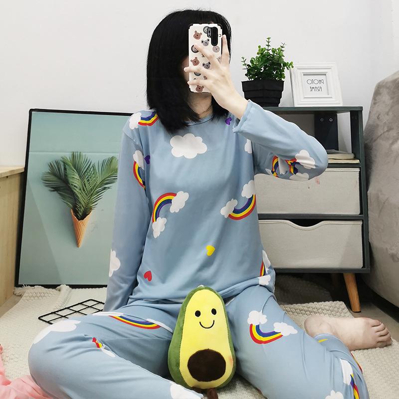 Женский мультяшный пижамный комплект - Рубашка с длинным рукавом и брюки, Домашняя одежда для маленьких студенток на весну и осень