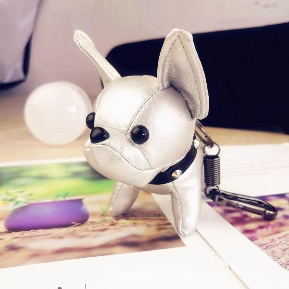 Cartoon Dog Pendant French Bulldog Car Keyring Fashion Chubby Leather Keychain Key/bag Decoration