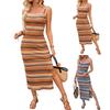 Женское платье повседневное полосатое праздничное платье без рукавов с квадратным вырезом