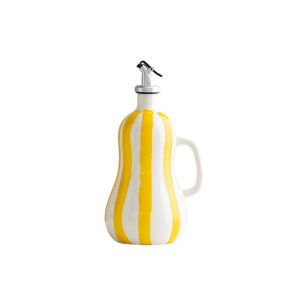 Nordic Style Ceramic Oil Bottle Hand-drawn Stripes Olive Oil Jug Cooking Equipment