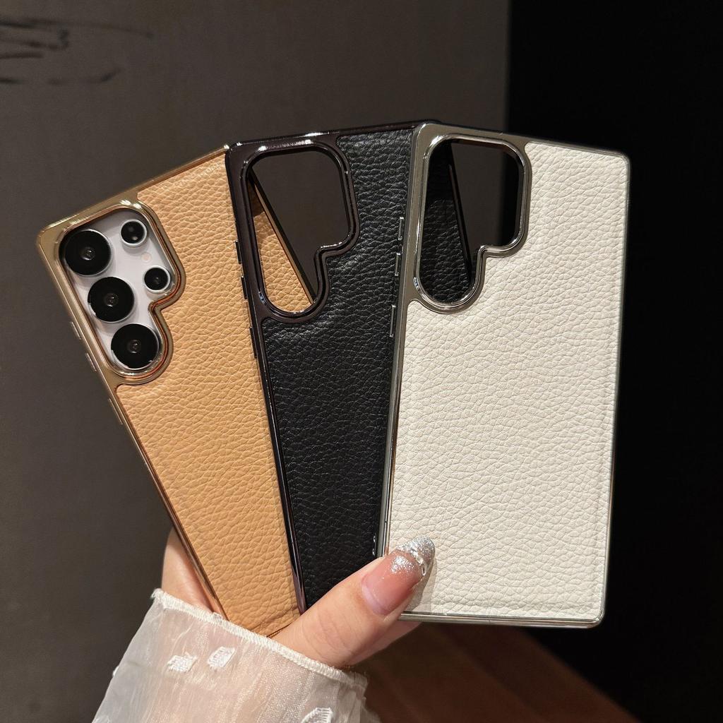 Large Hole Litchi Pattern for Samsung S25EDGE Mobile Phone Case Electroplating S24ultra Two-in-one Protective Cover