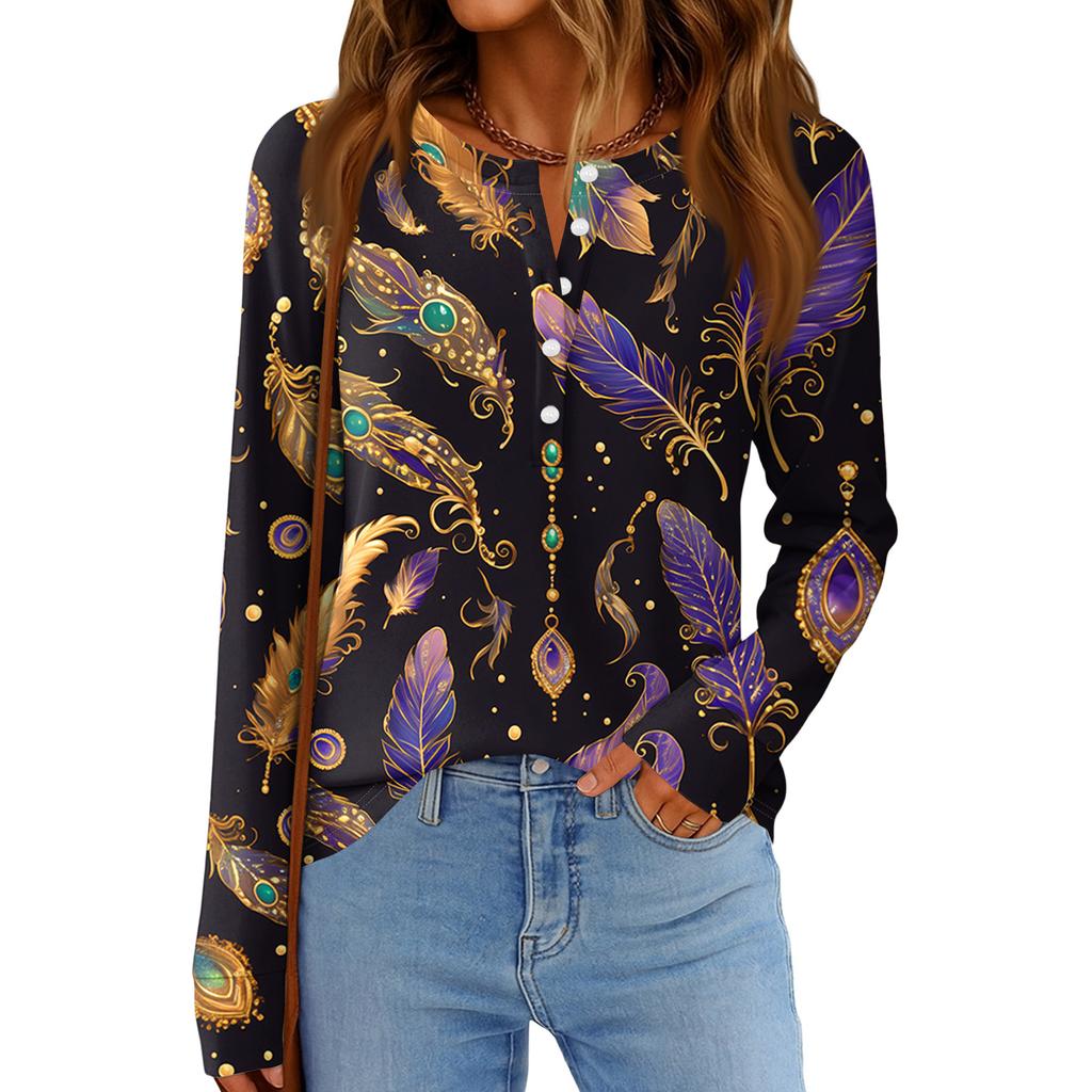 Женская модная свободная повседневная блузка с длинным рукавом и карнавальным принтом