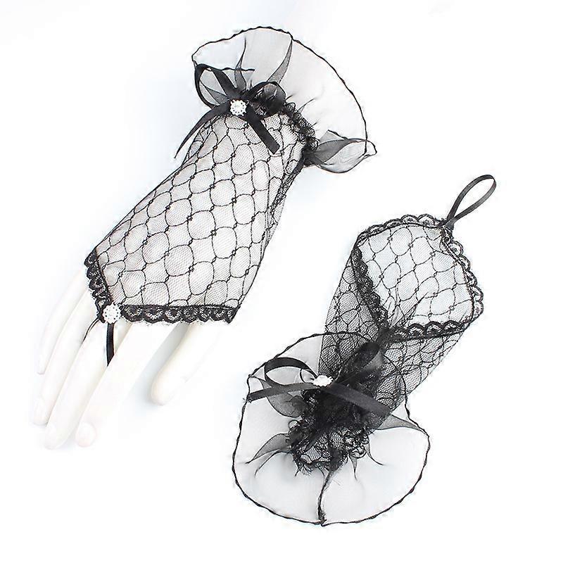 Fingerless Gloves Women - Lace Gloves - Black Goth Gloves - White Bridal Gloves