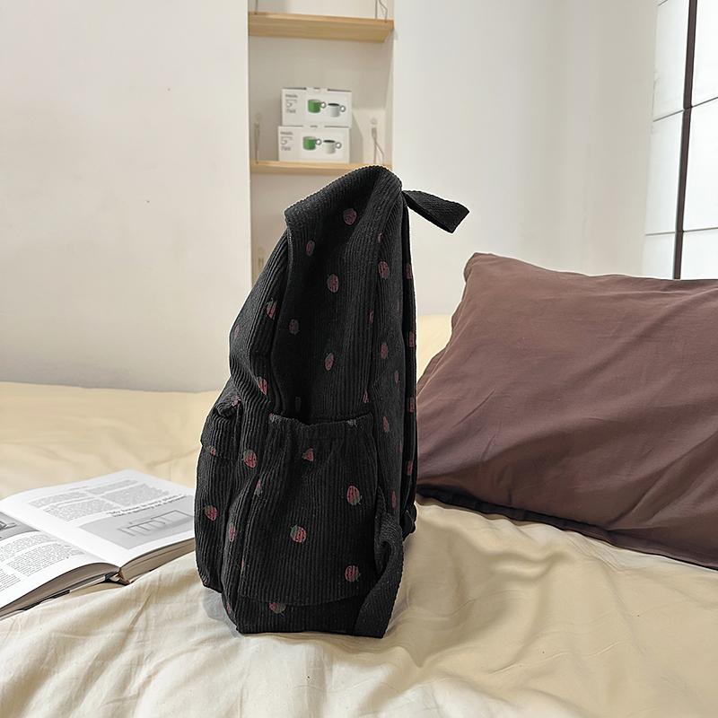 Женский вельветовый рюкзак с принтом клубники, школьный портфель для школьников