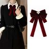 Elegant Women's Velvets Bows Tie Brooch Pin Pre Tied Bowknot Necktie with Rhinestones and Pearls Decors for Formal Event
