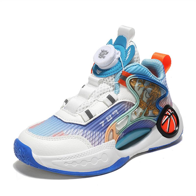 Детские баскетбольные кроссовки звук трения пружинная сетка дышащие новые спортивные кроссовки для мальчиков и девочек износостойкие и нескользящие