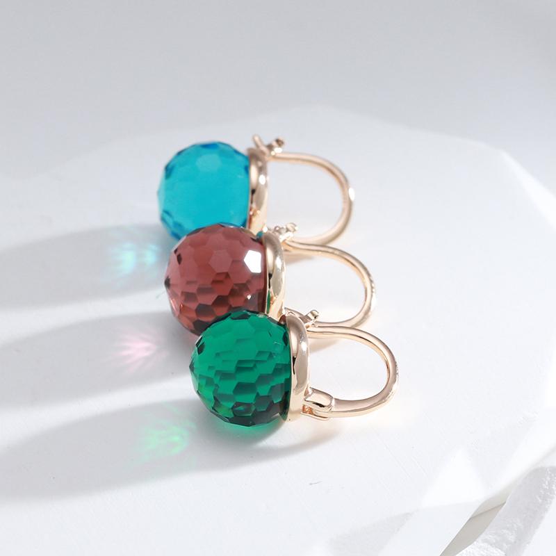 Fashion Golden Glass Ball Drop Earrings Hang Ear Football Cut Emeral Red Crystal Hoop Earrings Party Sparkling Jewelry AVE