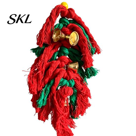 Safe Parrot Chew Toy Jingle Bell Toy, Red Green Christmas Bird Cage Cotton Rope Chewing for Lovebirds Budgies Conures Cockatiels Plaything