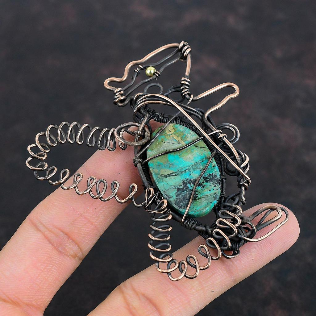 Chrysocolla Pendant Copper Wire Wrapped Pendant Gemstone Rabbit Pendant Copper Jewelry Handmade Pendant Wire Wrapped Jewelry Gifts For Wife
