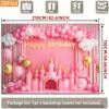 2D Pink Castle Happy Birthday Party Backdrop Princess Balloon & Curtain Photography Background