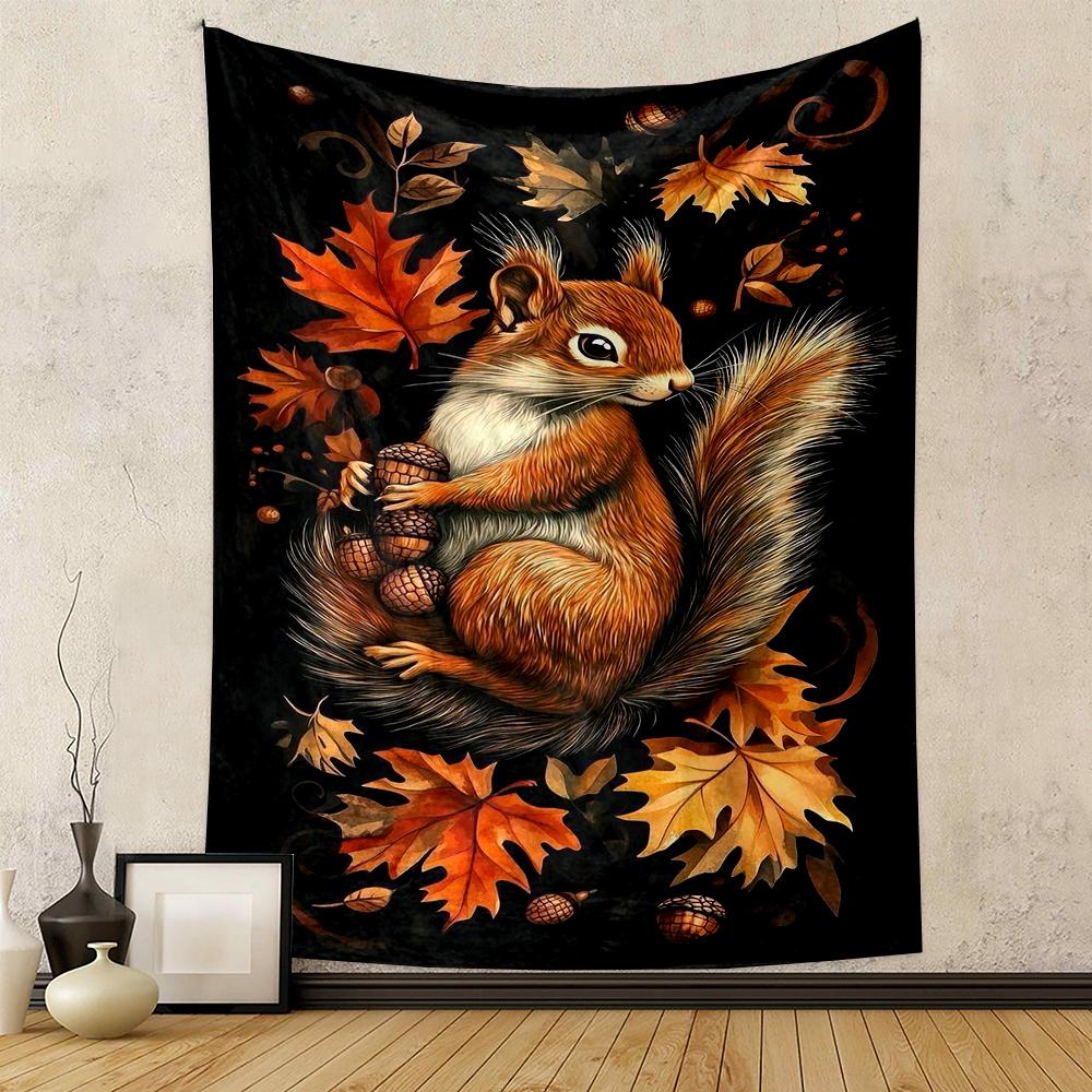 Autumn Squirrel with Leaves and Acorns Patterned tapestry for bedroom and living room home decor