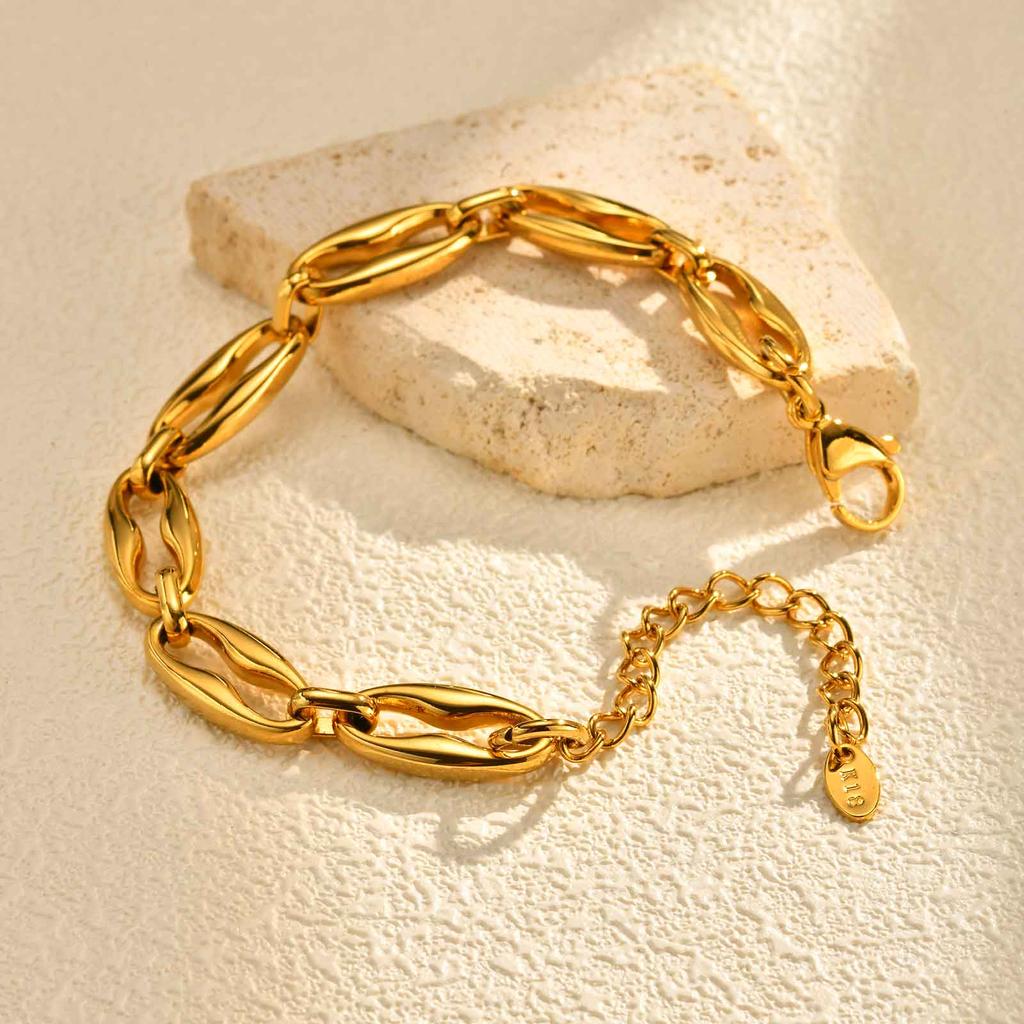 Chunky High Quality Stainless Steel Link Bracelet For Woman, Geometric Gold Plated Handmade Chain Bracelet, Waterproof Jewelry