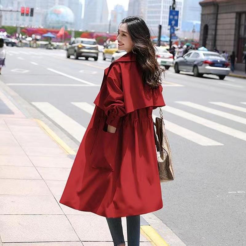 Spring and Autumn New Coat Korean Version Fashion Coat Waist Medium and Long Women's Trench Coat