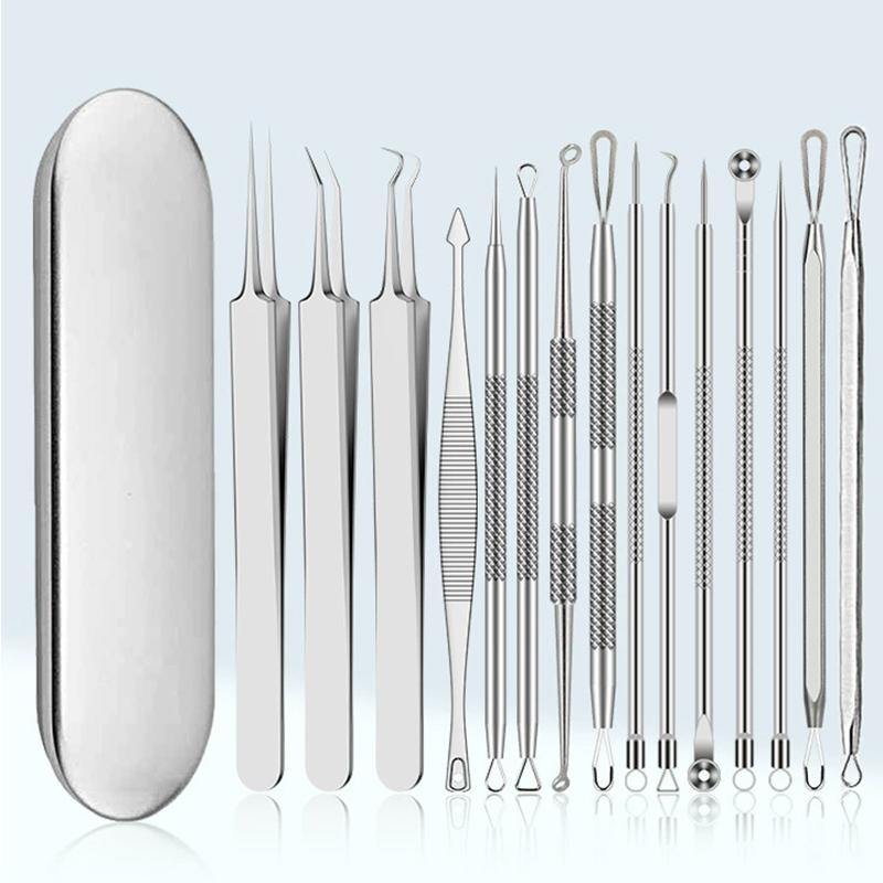 Stainless Steel Blackhead Remover Kit Comedone Extractor Acne Tweezers & Beauty Needles for White/Black Heads