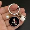 A-Z Letters Elegant Imitation Pearl Key Chain Charm Enamel 26 Letters Key Ring
