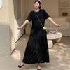 2025 Летнее платье больших размеров Женское Повседневное Винтажное платье с кружевной вставкой Черное Базовое Длинное Свободное платье