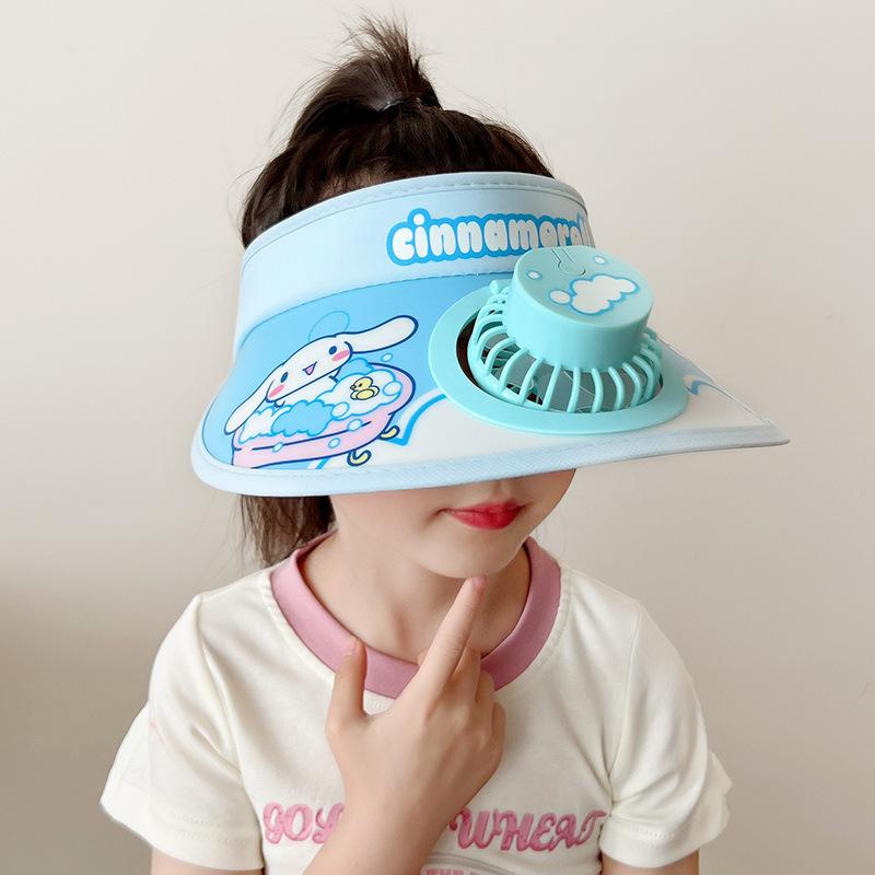 New Cute Kuromi Kids Sun Hat with Cooling Fan Summer Breathable Uv Protection Cap for Boys Girls Outdoor Play Wide Brim Visor