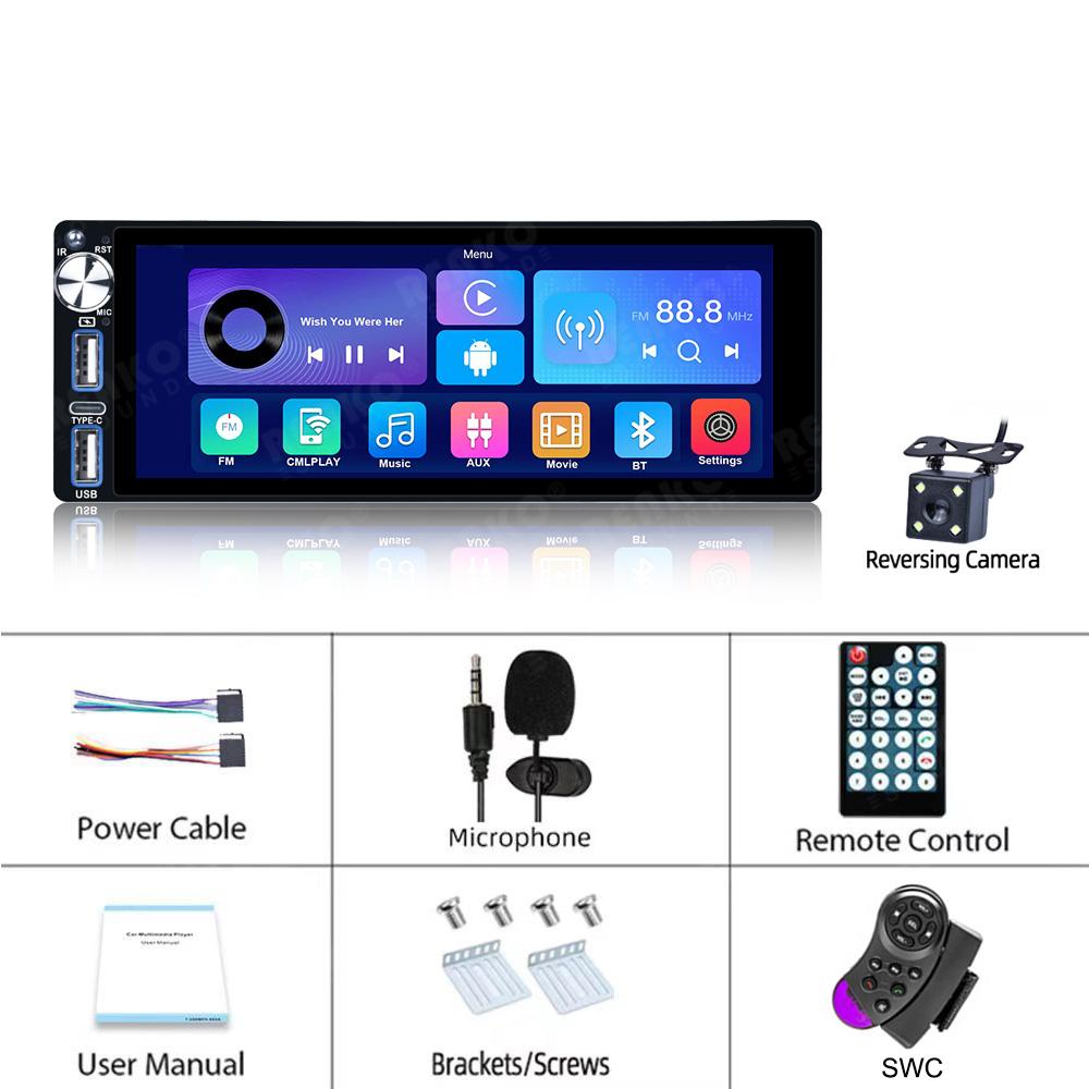 Reakosound 1 Din Car MP5/MP3 Player with 6.86 Inch Touch Screen Carplay Bluetooth FM Radio Rear View Camera