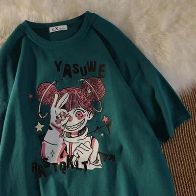 Футболка женская 2025 летняя свободная Harajuku Wind Dark Girl футболка женские топы