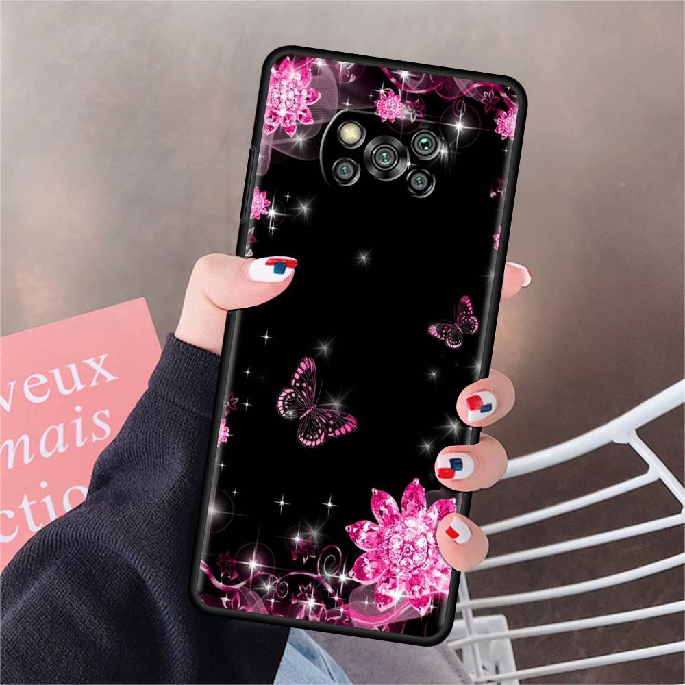 Чехол для Xiaomi Mi Poco X3 NFC X4 Pro F3 F4 GT M4 M3 F1 C40 11 Lite 11T Мягкий силиконовый чехол для телефона с изображением бриллиантового цветка и бабочки