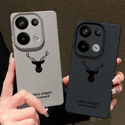 Простой чехол с текстурой кожи TPU с узором оленя для Xiaomi 13T Poco X7 X6 Redmi Note 14 13 Pro 12 11 Матовый Мягкий Ударопрочный Тонкий Телефон