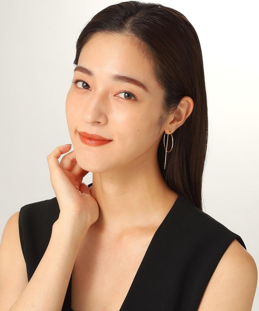 Earrings K10 Hollow Hoop Hang Chain Stud Earrings 40576551 Yellow Gold 00 [Kokoshnick] Women's (100)