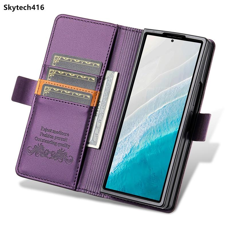 For Samsung Galaxy Z Fold 3 4 5 6 7 Leather Case Flip High Quality Card Slot Bracket Wallet Cover Casing