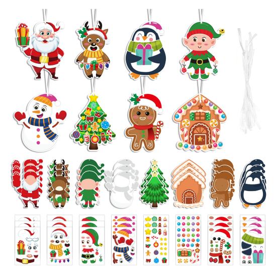 24Pcs DIY Christmas Tree Craft Kit for Kids Art Making Craft with Stickers Make Your Own Christmas Bookmark Xmas Party Favors for Game Activities