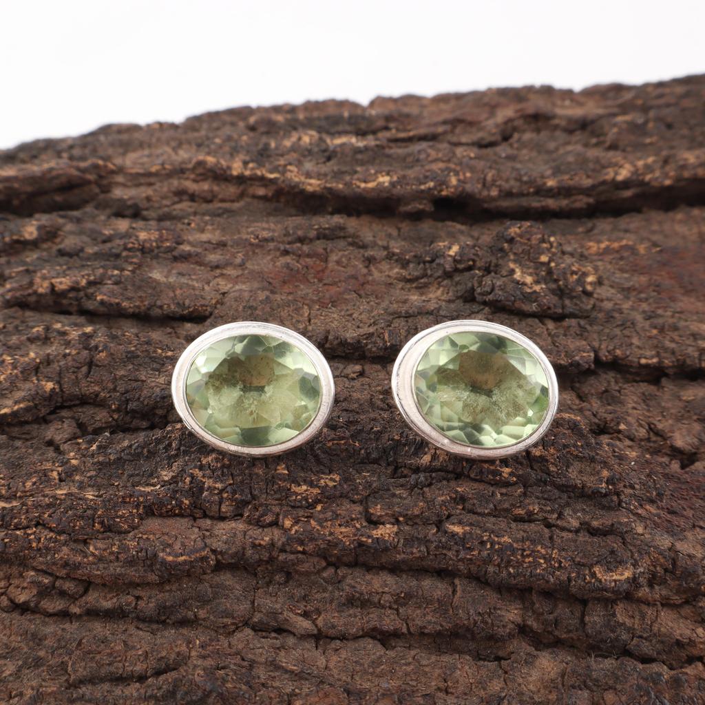Green Amethyst Gemstone Earrings, 925 Solid Sterling Silver Earrings, Handmade Everyday Jewelry, Gift For Mother