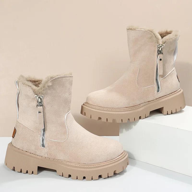 Fashion Ankle Snow Boots Women 2024 Winter Warm Fashion Designer Platform Boots Gladiator Non-slip Short Plush Flats Suede Shoes Mujer