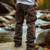 Men Cargo Pants Mid-rise Solid Color Corduroy Trousers with Multi Pockets Retro Style Casual Long Trousers