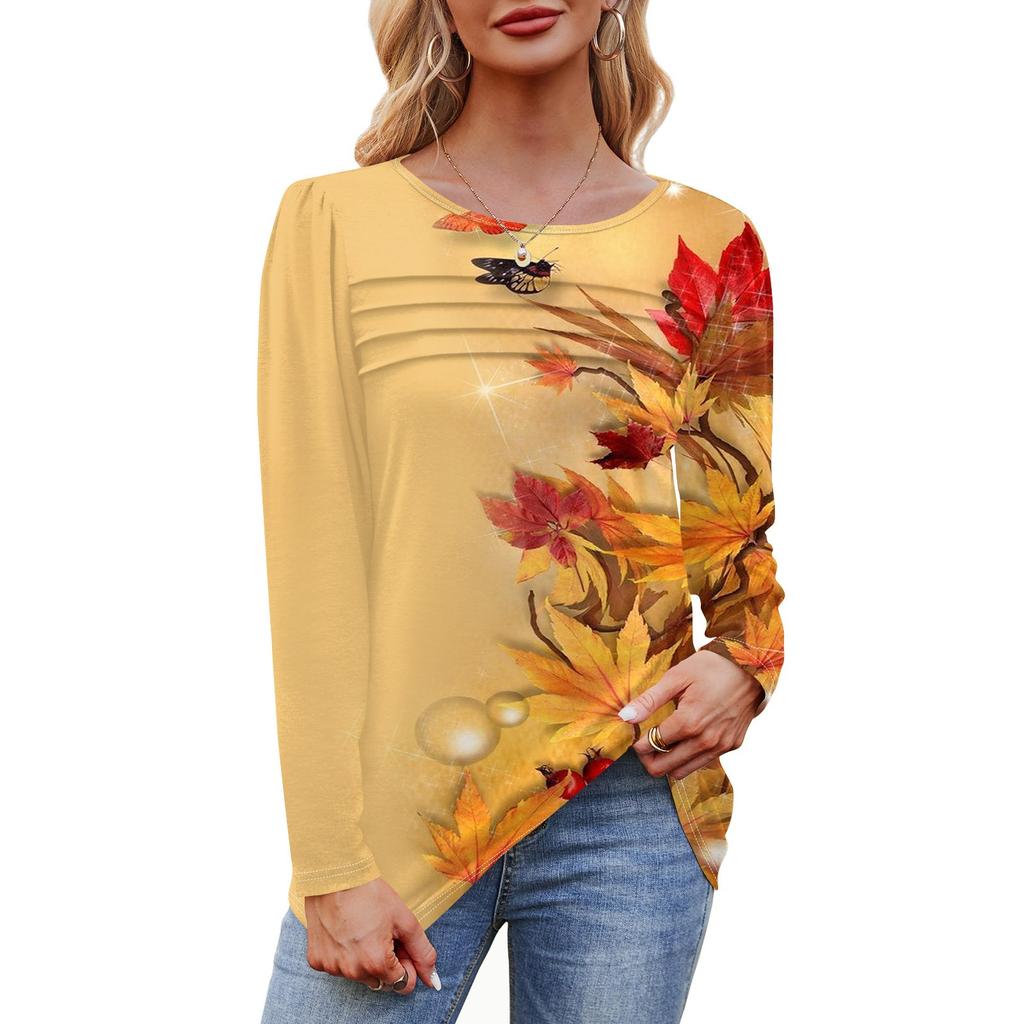 Женский свободный повседневный топ с круглым вырезом и длинными рукавами, модный топ