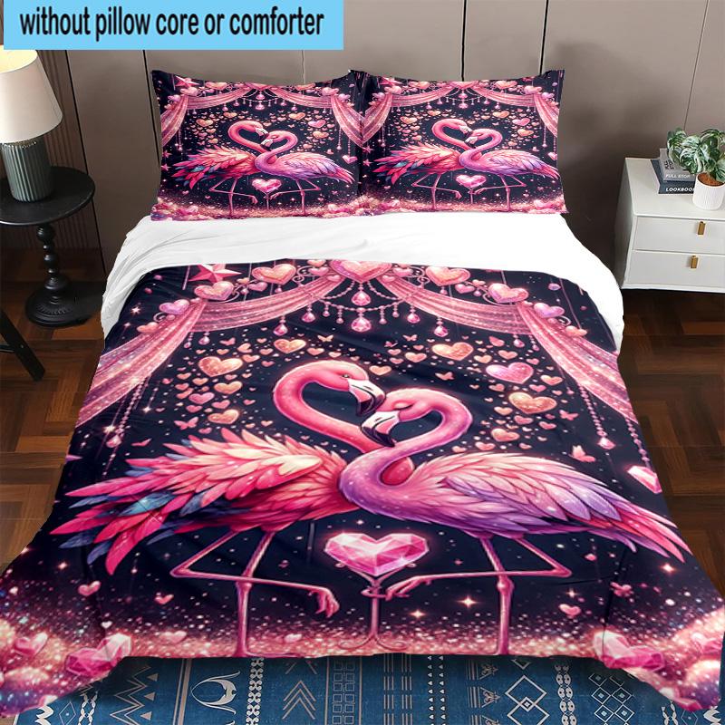 Love Birds In Heart 3pcs Bedding,Including 1pc Duvet Cover And 2pcs Pillowcases Perfect for Christmas,Ideal for Bedroom, Dormitory