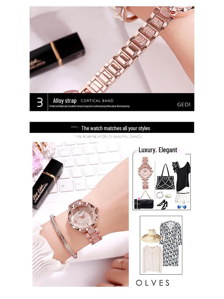 Gedi Women's High-End Starry Sky Quartz Wristwatch, Waterproof Alloy Design