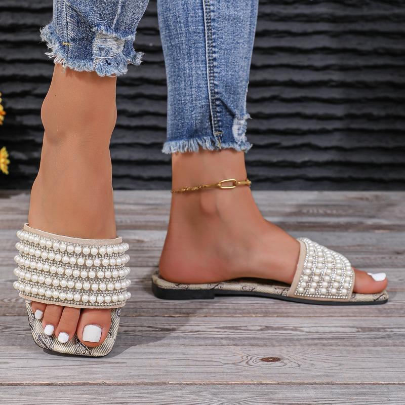 Fashion Spring Summer Women Slippers Flat Bottom Lightweight Pearl Solid Open Toe Comfortable Casual Most Loved Womens Slippers
