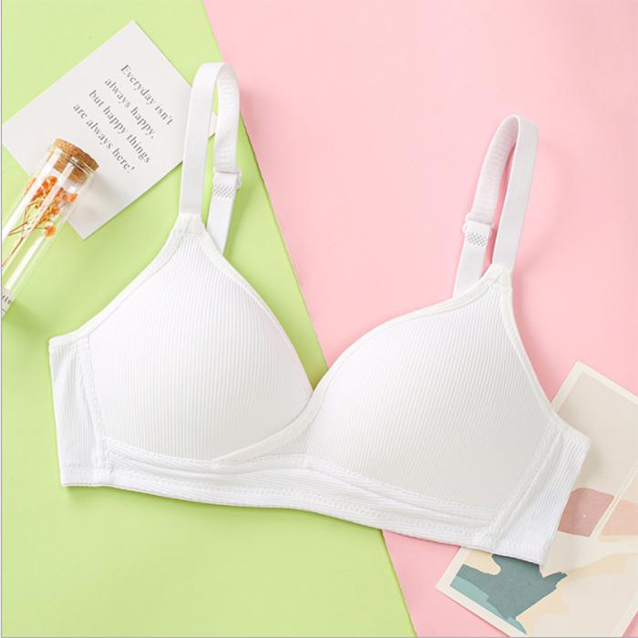 Young Women Gather Comfortable Pure Color Simple High School Student Underwear Girl Soft Cup Bra