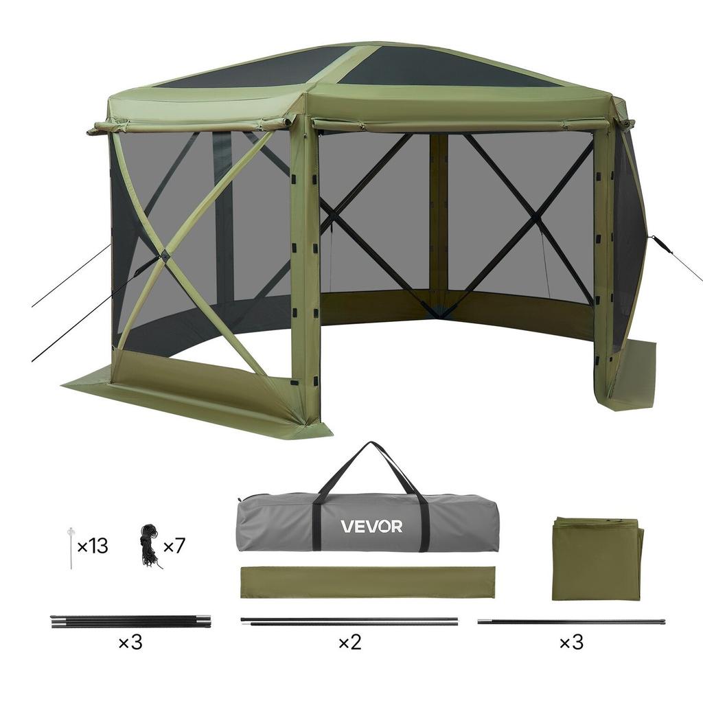 Pop up Gazebo Screen Tent, 3x3 m Large 6-Sided Camping Canopy Tent with Removable Top & Carry Bag, Quick-Set & Bite-Proof, Screen House Sun Shelter