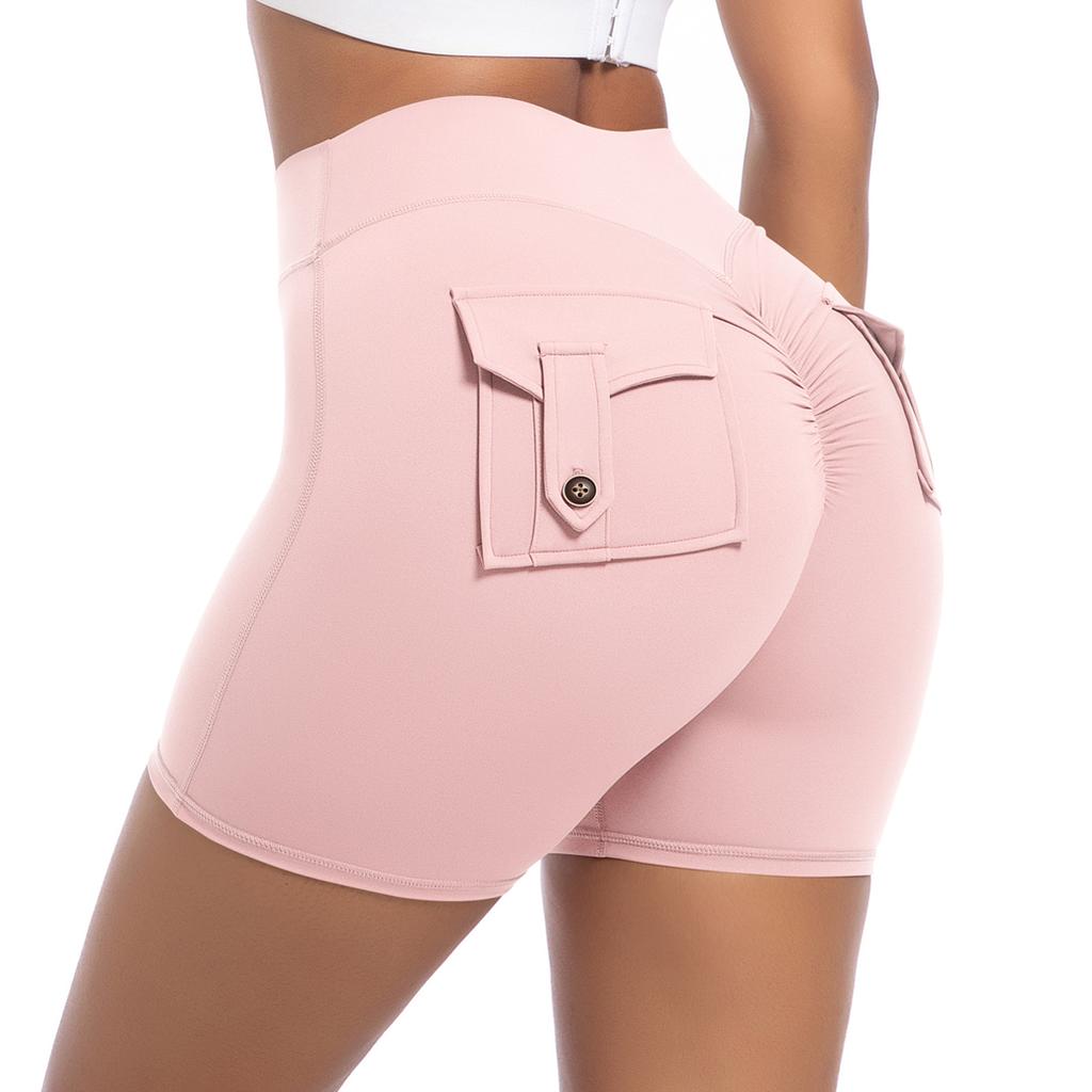 Auroth Women Yoga Sports Shorts Whith Pocket High Stretch Gym Fitness Short Leggings Peach Hip Shorts